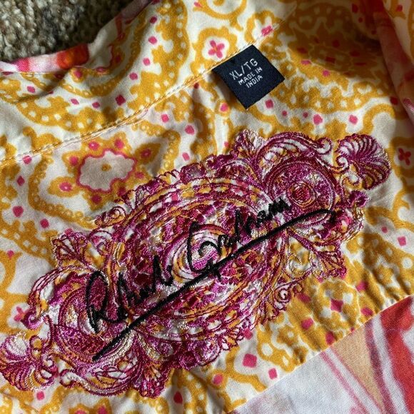 Robert Graham Shirt Paisley Striped Multicolor Linen Cotton Pearl Button Down XL - Picture 9 of 10